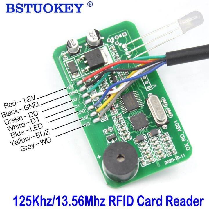 ความถี่คู่-rfid-การ์ดถอดรหัส-rfid-อ่านโมดูล125กิโลเฮิร์ตซ์-tk4100-13-56เมกะเฮิร์ตซ์-wiegand-26-34คณะกรรมการเอาท์พุทสำหรับการควบคุมการเข้าถึง