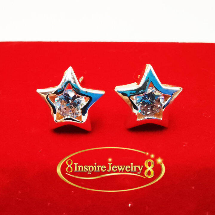 inspire-jewelry-ต่างหูเพชรสวิสรูปดาว-ไซด์กลาง-งานจิวเวลลี่-gold-plated-size-m