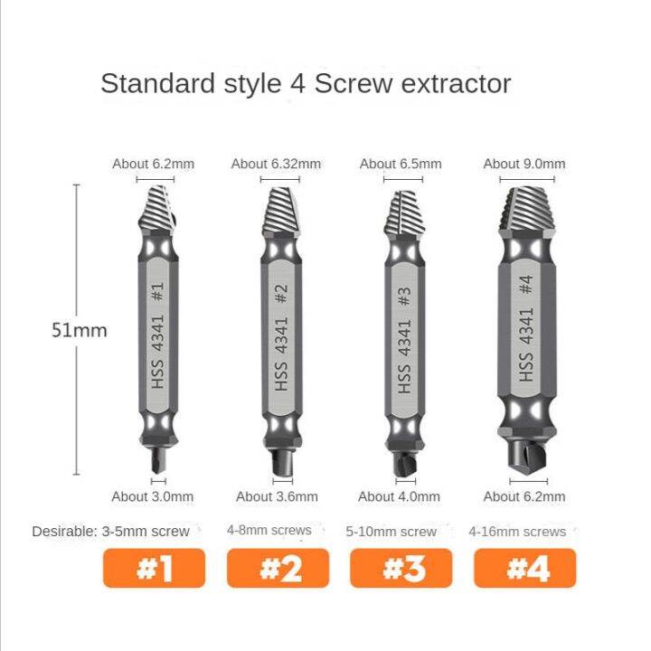 สว่านอุปกรณ์ถอนสกรูอุปกรณ์ขันสกรูที่ถอดน็อตสลักเกลียวหักง่ายเครื่องมือเครื่องสกัดถอดแกนสกรูสองสลักข้าง
