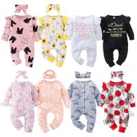 【Ready Stock】 ♀●﹊ C22 Newborn baby girl romper Toddler Long sleeve Floral Print Newborn jumpsuit playsuit and headband outfits baby girl clothes set