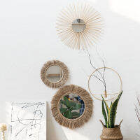 Macrame Wall Mirror Set Retro Handmade Round Mirror Tapestry Woven Homestay for Living Room Decoration Coffee Shop Boho Decor