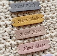 ( แพ็คละ 6 ชิ้น ) ป้าย Handmade/ป้าย Hand Made แนวนอน เลียนแบบหนังกลับ