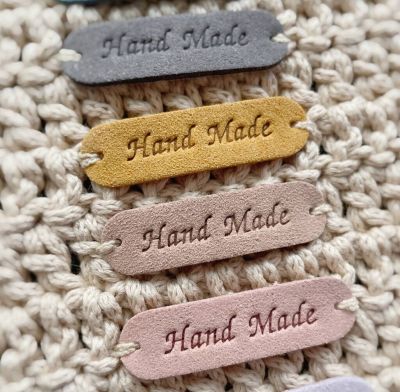 ( แพ็คละ 6 ชิ้น ) ป้าย Handmade/ป้าย Hand Made แนวนอน เลียนแบบหนังกลับ