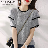 OULINNA เสื้อผู้หญิงอเนกประสงค์แขนสองชั้นดีไซน์ใหม่ให้ความรู้สึกเสื้อกันหนาวแบบถัก2023ฤดูร้อน