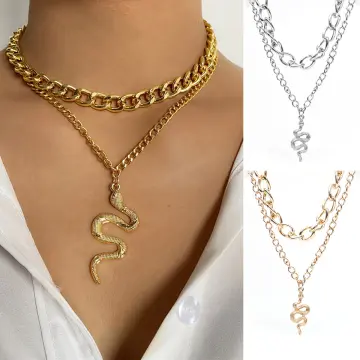 necklace women Retro Multilayer Snake Chain Pendant Necklace for Women  Fashionable Gold Color Silver Color Large Thick Chain Necklaces Jewelry