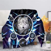 2023 Dream Catcher Wolf Flannel Fleece Throw Blanket for Sofa Bedroom Bed Throw Blankets Lightweight Soft Plush Bedding Home Decor