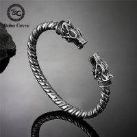 Norse Mythology Odin S Wolf Cuff สร้อยข้อมือผู้ชายสแตนเลสโบราณสีดำไวกิ้งกำไลข้อมือ Geri &amp; Freki Amulet สแกนดิเนเวียนเครื่องประดับ