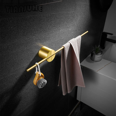 Toilet Paper Shoes Holder Accessories Brushed Gold Wood Towel Rack Bathroom Black Wall Mounted Movable Bath Bar Hanger