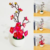 1pc Artificial Potted Plants Blossoms Bonsai Silk Flowers Plum Simulation Winter Plum Branch Bonsai Wedding Home Room Decoration