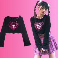 Kuromi Top Y2K เสื้อยืดคอกลม แขนยาว ทรงหลวม สไตล์ญี่ปุ่น สําหรับผู้หญิง V729