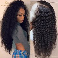 【jw】♠❂❀  13x4 Kinky Curly Front Human Hair Wigs Transparent Frontal Wig 180 -220  Density U