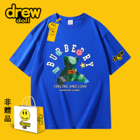 Drew Co-Branded เสื้อคู่รัก,เสื้อยืดแขนสั้นผ้าฝ้ายผู้ชายผู้หญิงลายการ์ตูนใบหน้ายิ้มอินเทรนด์ลำลองอเมริกัน