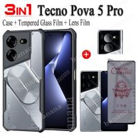 3in1 Tecno Pova 5 Pro เคสโทรศัพท์มือถือกันตก Tecno Pova 5ป้องกันการสอดแนมชนิดเคลือบเพื่อความอ่อนโยนด้านความเป็นส่วนตัวกระจกเทมเปอร์และป้องกันเลนส์กล้องถ่ายรูป