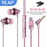 OLAF หูฟังชนิด C/3.5Mm ใหม่หูฟังแบบมีสายหูฟังไฮไฟเบสพร้อมไมโครโฟนสเตอริโอเล่นเกมหูโทรศัพท์ไร้มือจับเพลงหูฟังสำหรับเล่นกีฬา