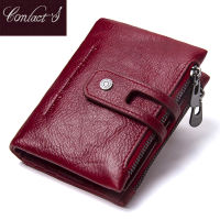 Contacts Genuine Leather Fashion Short Wallet Women Zipper mini Rfid Coin Purse Mini card holder Wallets for women women portfel