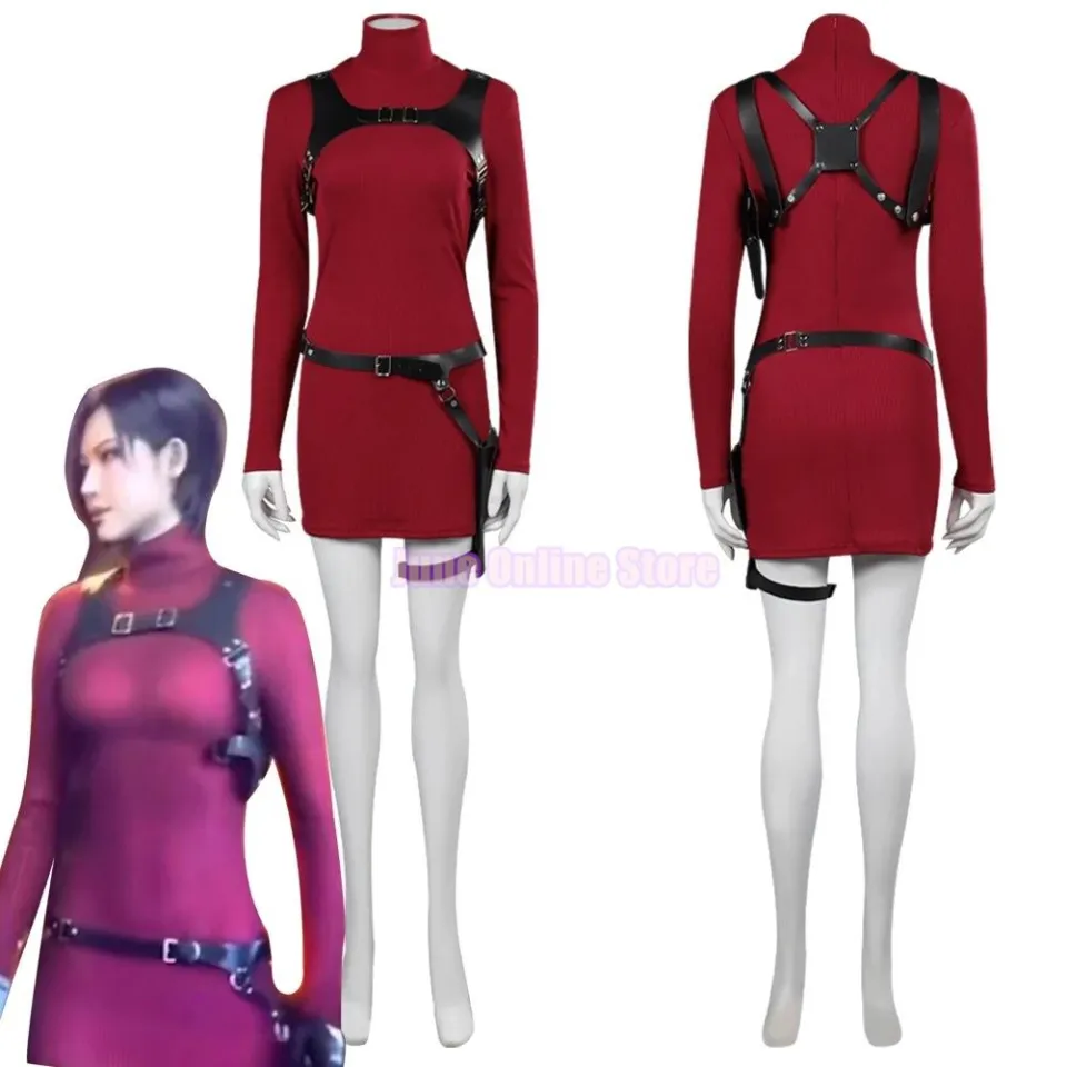 Resident Evil 4 Ada Wong Cosplay Costume Embroidered Cheongsam Style Red  Dress