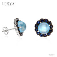 LenYa Jewelry ต่างหูพลอยโกลเด้นซินออบซิเดียน Golden sheen obsidian หลังเบี้ย ล้อมเพชร DiamondLike ดีไซน์ดอกไม้ ตัวเรือนเงินแท้ชุบทองคำ