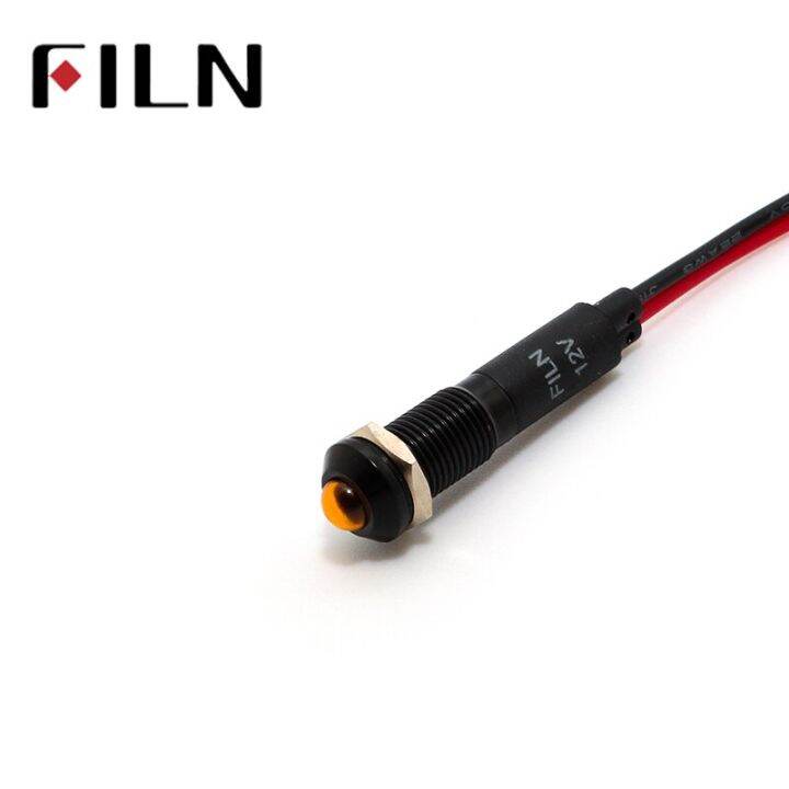 8mm-fl1a-8sw-1-black-housing-mini-raised-head-red-green-yellow-blue-12v-led-inidcator-light-with-20cm-wire