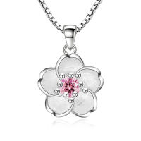 100 925 sterling silver shiny crystal Cherry blossoms flower fashion ladies`pendant necklaces women short box chain wedding