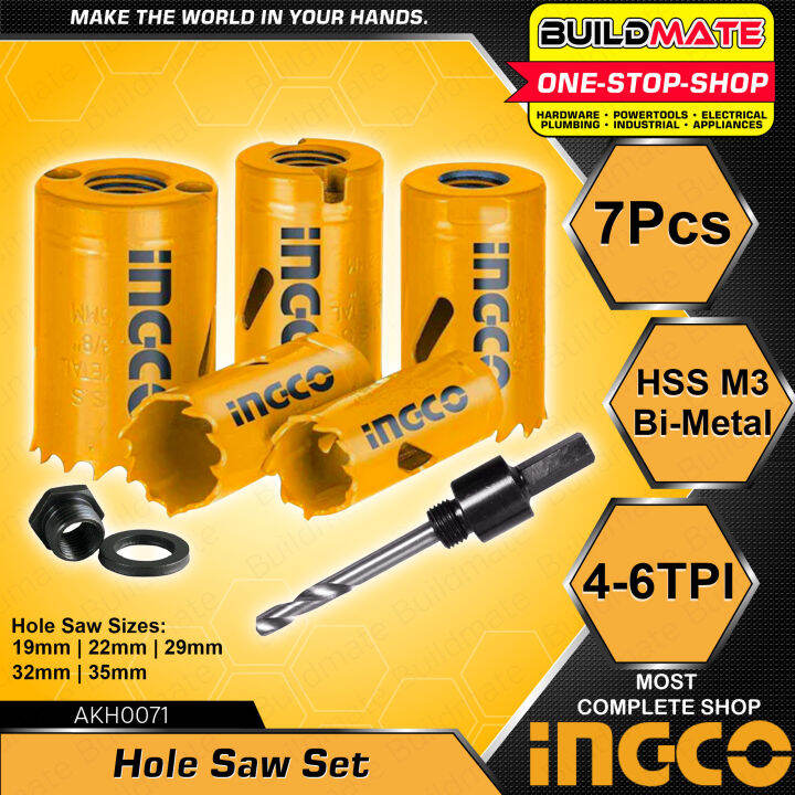 INGCO 7PCS BiMetal Hole Saw Set Round Case Drill Bits Metal Hole Saw