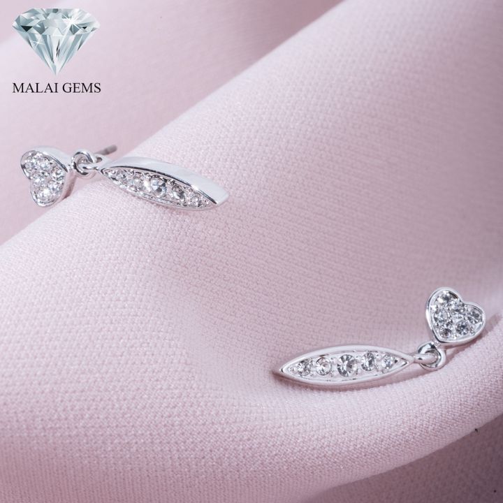 malai-gems-ต่างหูเพชร-เงินแท้-silver-925-เพชรสวิส-cz-เคลือบทองคำขาว-รุ่น-11008183-แถมกล่อง-ต่างหูcz-ต่างหูเงินแท้