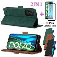 2 IN 1สำหรับ Realme Narzo 50i เคสโทรศัพท์โหมดขาตั้งไม่เปลี่ยนรูปแบบหนังพร้อมหน้าจอเซรามิก