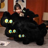 Black Cat Pillow Long Bed Headrest Cushion Fluffy Soft Plush Toy Gift Girls Kids