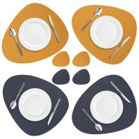 【CW】 Yeahmart Dual-Sided Leather Placemat and Coaster Heat-Resistant Wipeable Dining Table Mats for