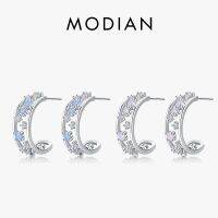 [YP] MODIAN ของแท้925เงินสเตอร์ลิงแฟชั่น Hollow Out Stud ต่างหูสำหรับผู้หญิงที่ละเอียดอ่อนสีชมพูสีฟ้า Opals Ear Pins Fine Jewelry