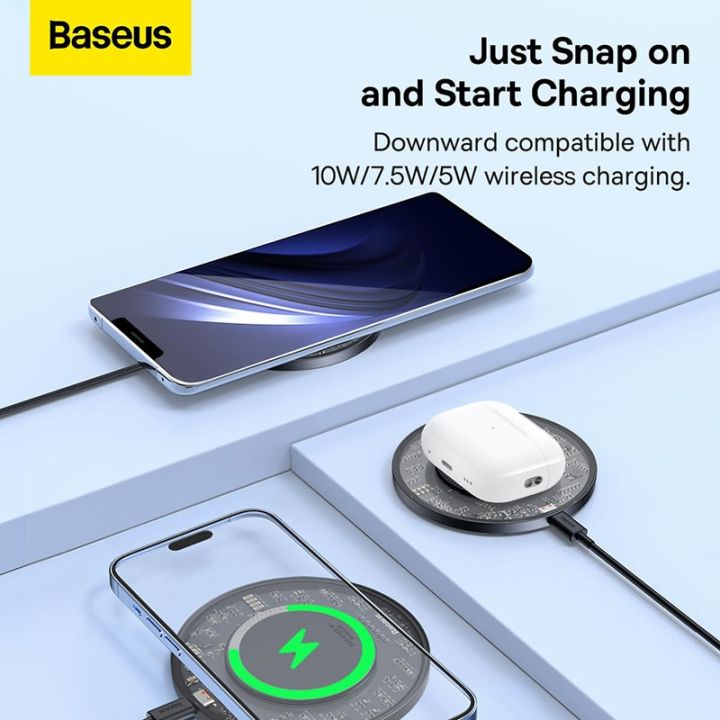 baseus-15w-ไร้สายอย่างเร็ว-r-สำหรับ14-13-12สำหรับ-airpods-มองเห็นได้-qi-ชาร์จไร้สายแพดสำหรับซัมซุง-s22-x5-poco