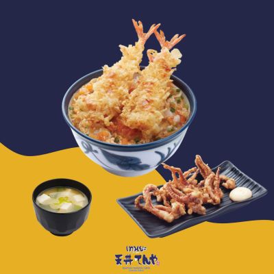 [E-Voucher] Tenya - Ebi Toji Don + Miso Soup + Fried Squid / เทนยะ - ข้าวหน้ากุ้งเทมปุระโทจิ เทนด้ง + ซุปมิโสะ หนวดปลาหมึกทอด