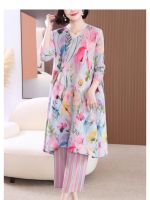 ✴ Aiden001 Average size Noble Lady Summer Two-Piece Female Mother Retro Printing Middle-Aged Women Loose Large Size Suit S3224