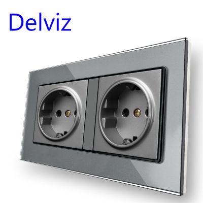 【NEW Popular89】 Delviz 16A WallSocket110V 250V รูปสี่เหลี่ยมผืนผ้า SocketGray TemperedGlass Panelstandard เต้าเสียบ