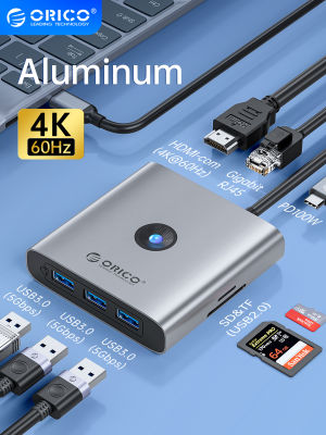 ORICO USB 3.0อะแดปเตอร์ HUB Type C เพื่อ4K60Hz HDMI เข้ากันได้สถานีเชื่อมต่อ RJ45 PD S Plitter สำหรับ อุปกรณ์แล็ปท็อป