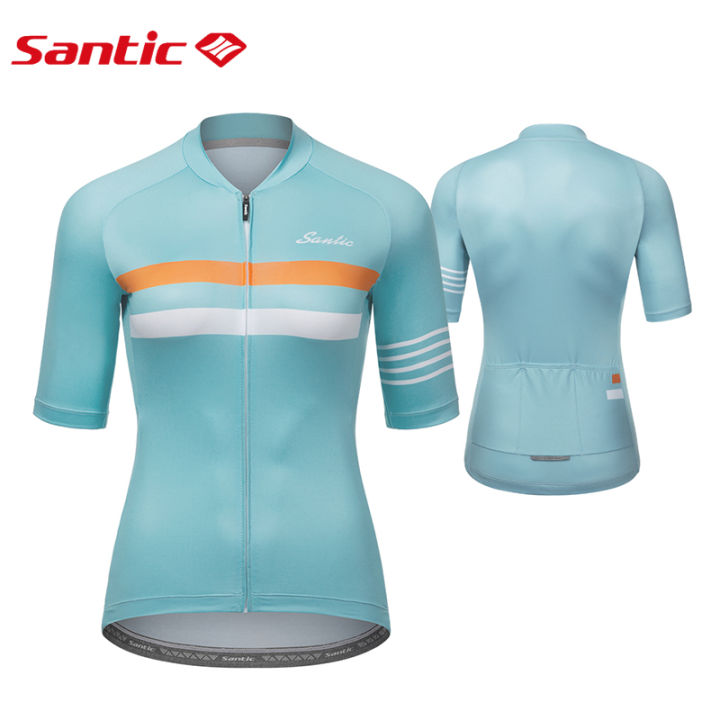 เสื้อขี่จักยาน-santic-สำหรับผู้หญิงเสื้อจักรยานเสือหมอบแขนสั้นมีซิปเสื้อกันลื่นสำหรับจักรยานเสือภูเขาฤดูร้อน