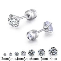 Stainless Steel 4 Color CZ Zircon korean Earrings For Women Crystal Screw Titanium Steel Ear Studs Anti Allergic Body Jewelry