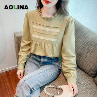 HOT”AOLINA 2022ฤดูใบไม้ร่วงใหม่ผู้หญิงแขนพัฟปกติรอบคอออกแบบ Niche Tops