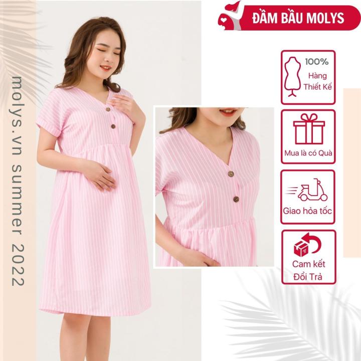 Đầm bầu thiết kế dáng baybydoll MOLYS M2454 mở cúc giữa vải thô ...