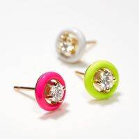 【YF】卐✙✕  Colorful Jewelry Classic CZ Stone Round Enamel Stud Earring