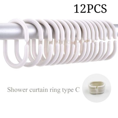 Pack of 12 Shower Curtain Hook Hanger Plastic Ring Bath Drape Loop Clasp