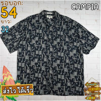 CAMPIA®แท้ อก 54 เสื้อฮาวายชาย เสื้อวินเทจ เสื้อผ้าผู้ชาย สีกรม แขนสั้น เนื้อผ้าดี