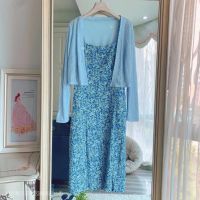 COD DSFGRDGHHHHH Ready Stock 2022 Spring Summer New Style Two-Piece Suit Age-Reducing Dress Knitted Cardigan Thin Floral Sling Split Temperament Skirt Women