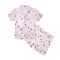 Summer Girls Silk Chiffon Pajama Shorts Sets Kids Star Moon Print Pajama Sleepwear Set 5-14 Years