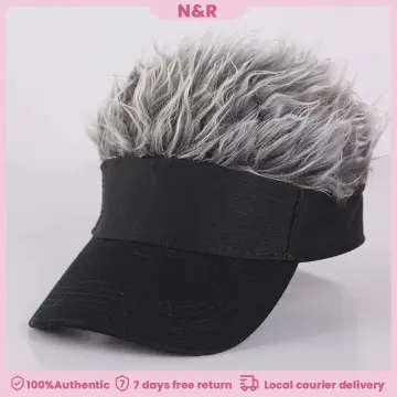 Golf Baseball Hat with Fake Hair Cap Men Sun Visor Toupee Hats Spiky Wig Hat
