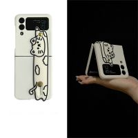 Cute Korean Cat Cartoon Hand Strap Stand White Case for Galaxy Z Flip 4 5G Flip4 Z Flip4 Zflip3 Zflip4 Flip 4 Cover with Bracket