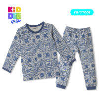 KiddeeCrew ชุดนอนเด็กผู้ชายเทาลายหน้ายิ้มสีน้ำเงิน  Gray pajamas for boys with blue smiling faces เหมาะสำหรับอายุ 1-8 ปี