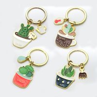 Creative Metal Succulent Plant Keychain Couple Potted Plant Cactus Shape Keychains For Women Men Purse Bag Decor Key Chains