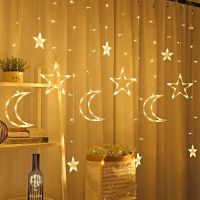 LED Icicle Star Moon Lamp Fairy Curtain String Lights Garland Christmas Lights Decor for Room Home Wedding Party Window Decor Fairy Lights