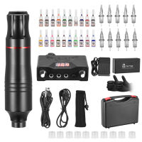 Rotary Tattoo Pen Machine Kit, Professional Tattoo Pen with 20 Colors Tattoo Paints, 10pcs Cartridges Needles, Power Supply and All Accessories for Tattoo Lovers, Beginners and Artists