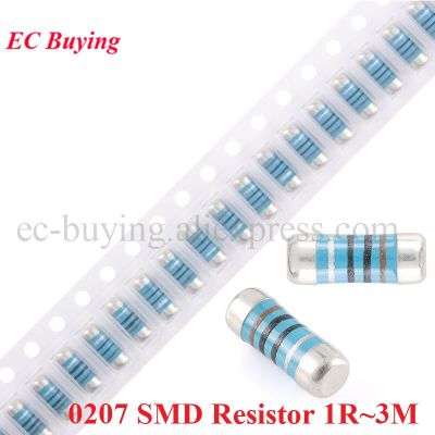 50pcs 0207 SMD Resistor 1R~3M Color Ring Chip Wafer Resistance 1% 1R 2R 4.7R 10R 220 1K 2K 4.7K 10K 22K 1M 3M Ohm Cylindrical